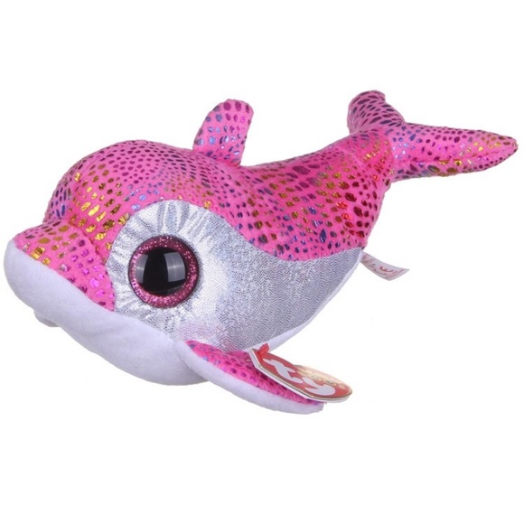 VEUC TY Sparkles Plush Pink Dolphin Glittery And Sparkly 21" Stuffed Animal Toy - Picture 1 of 14